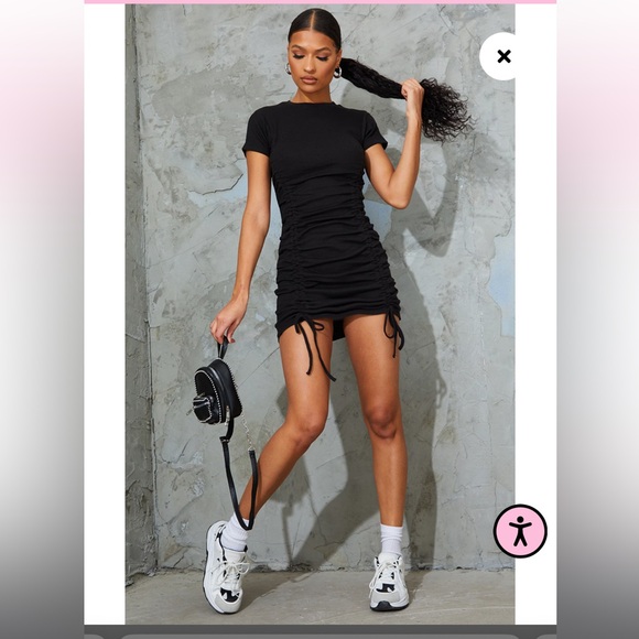 NWOT PLT Black Rib Double Ruched Bodycon Dress - Picture 4 of 5